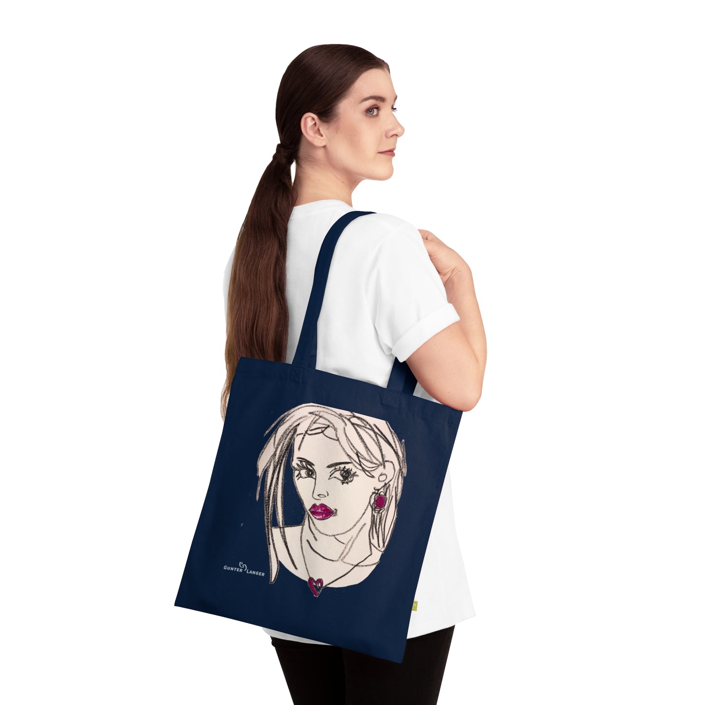 Organic Cotton Tote Bag - Motiv: Raja (Ausschnitt) & Sylvia, Zweiseitig bedruckt, H 30 cm