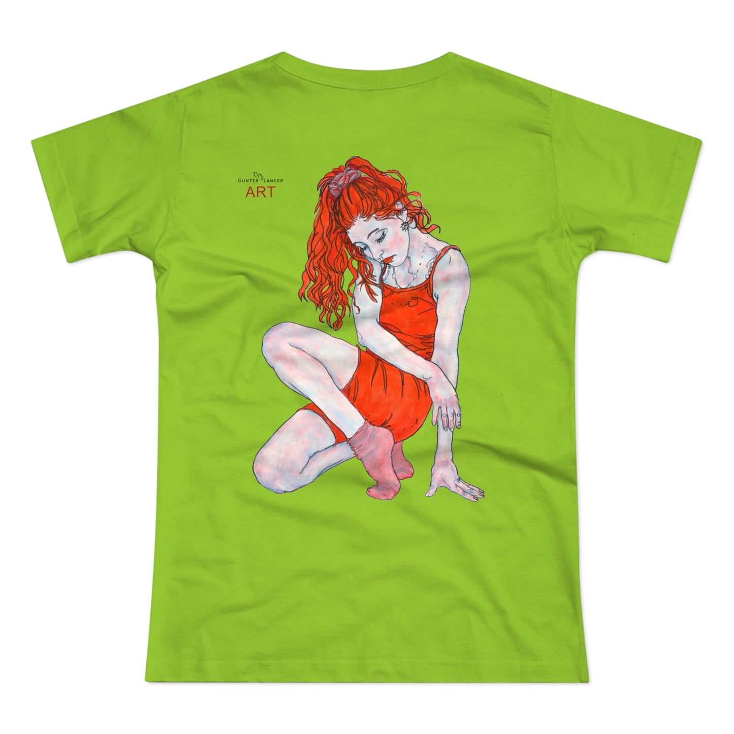 Single Jersey Women's T-shirt - hell - Motiv:  Front Julia, Ausschnitt 6,7 cm & Rückseite Julia, H 37 cm