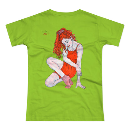Single Jersey Women's T-shirt - hell - Motiv:  Front Julia, Ausschnitt 6,7 cm & Rückseite Julia, H 37 cm