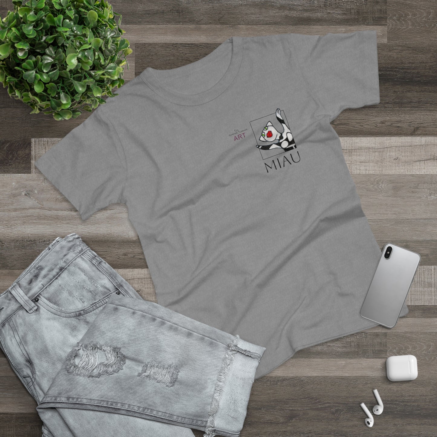Single Jersey Women's T-shirt - hell - Motiv: Miau, H 9,7 cm