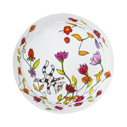 Bucket Hat (AOP) - Motiv: Katze fliegt, Ranken, Weiss