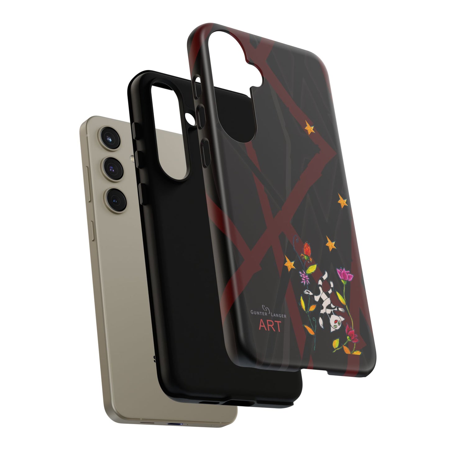 Tough Cases - Google Pixel - Samsung Galaxy - Motiv: Katze schwebt und Ranken, H 5,26 cm, Mikado3