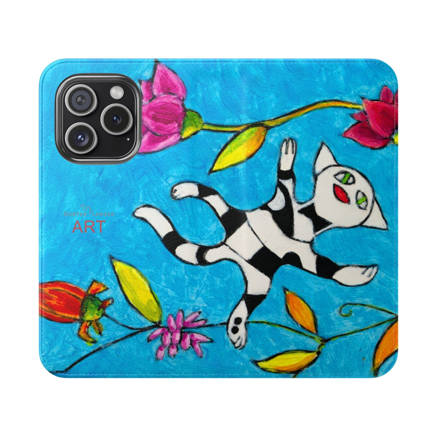 Flip Cases - Motiv: Gescheckte Katze schwebt