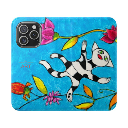 Flip Cases - Motiv: Gescheckte Katze schwebt