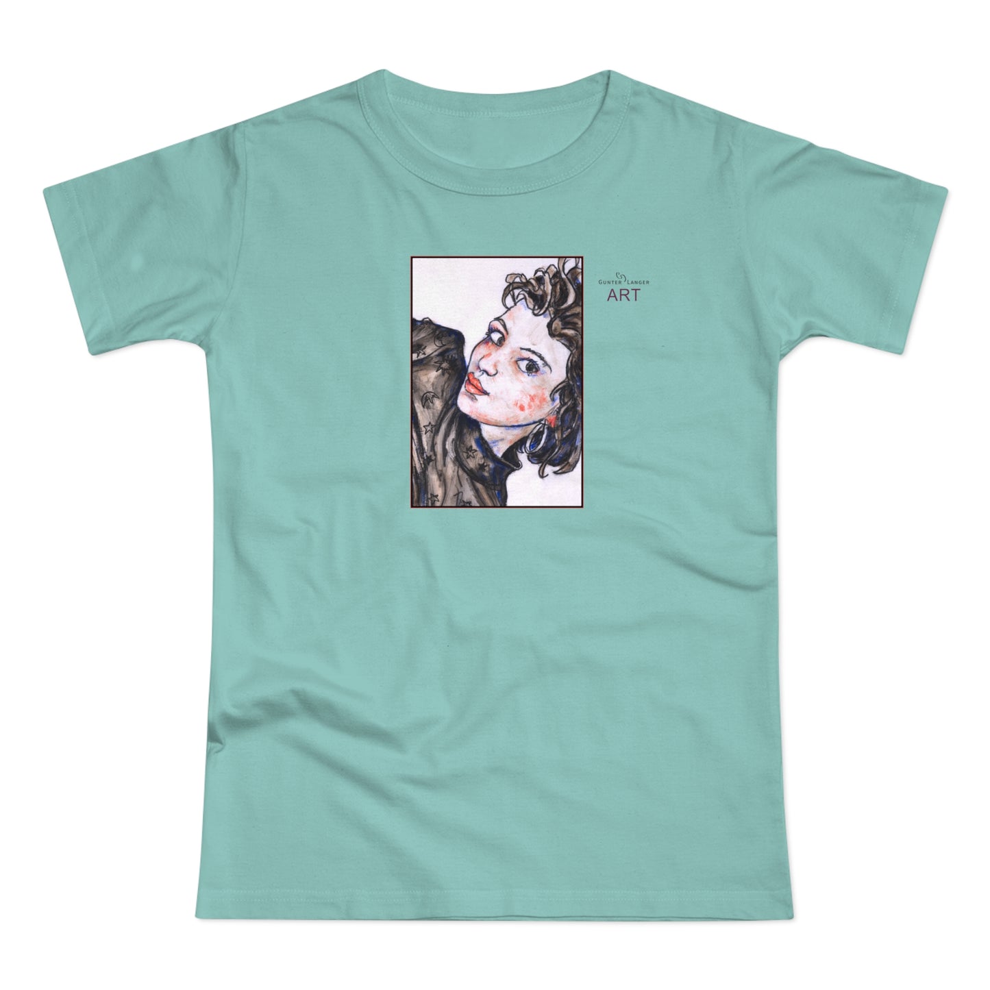 Single Jersey Women's T-shirt - hell - Motiv: Front Annette, H 20 cm & Rückseite Annette, H 35,56 cm