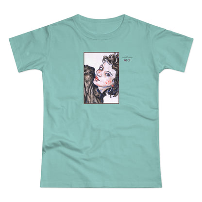 Single Jersey Women's T-shirt - hell - Motiv: Front Annette, H 20 cm & Rückseite Annette, H 35,56 cm