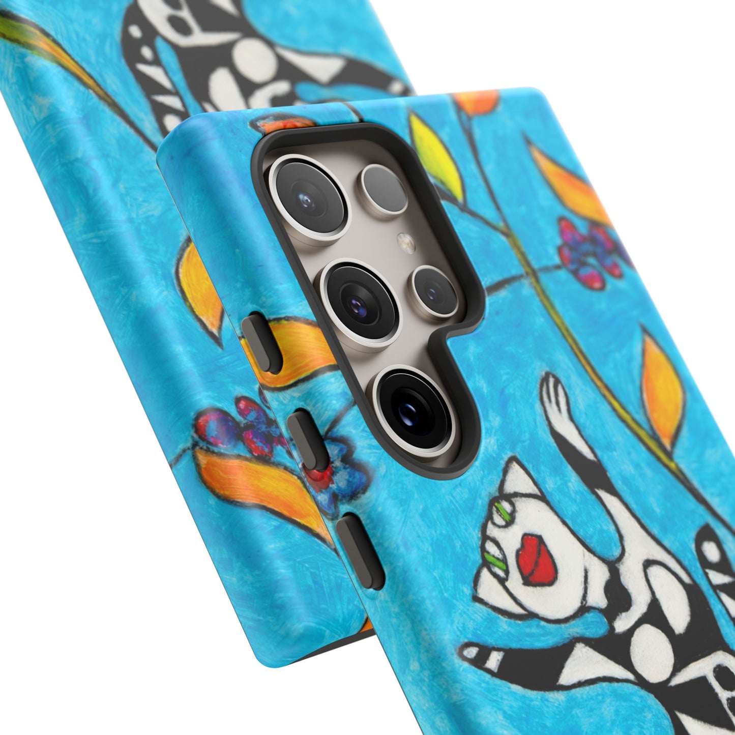 Tough Cases - Google Pixel - Samsung Galaxy - Motiv: Karierte Katze hüpft