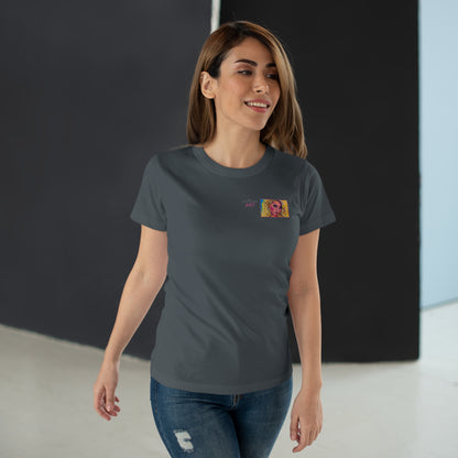 Single Jersey Women's T-shirt- dunkel - Motiv: Maria, Ausschnitt, H 5 cm