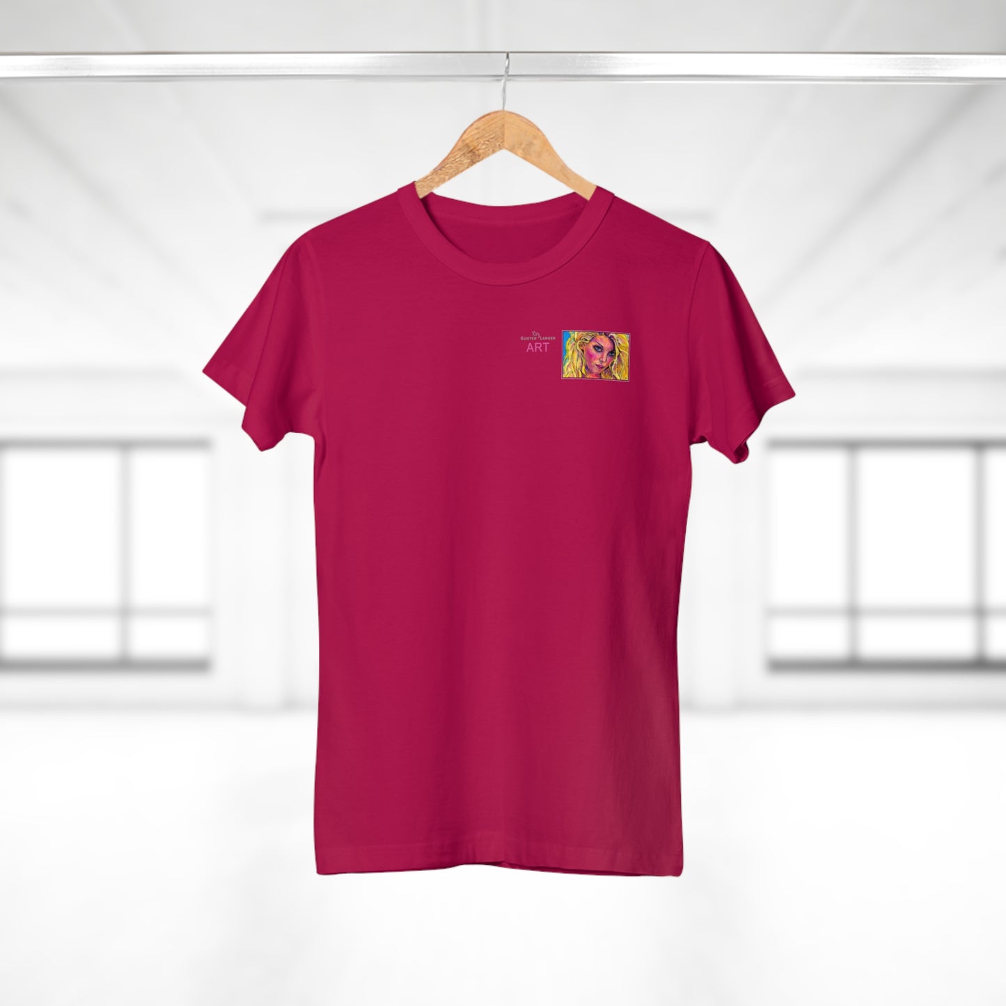 Single Jersey Women's T-shirt- dunkel - Motiv: Maria, Ausschnitt, H 5 cm