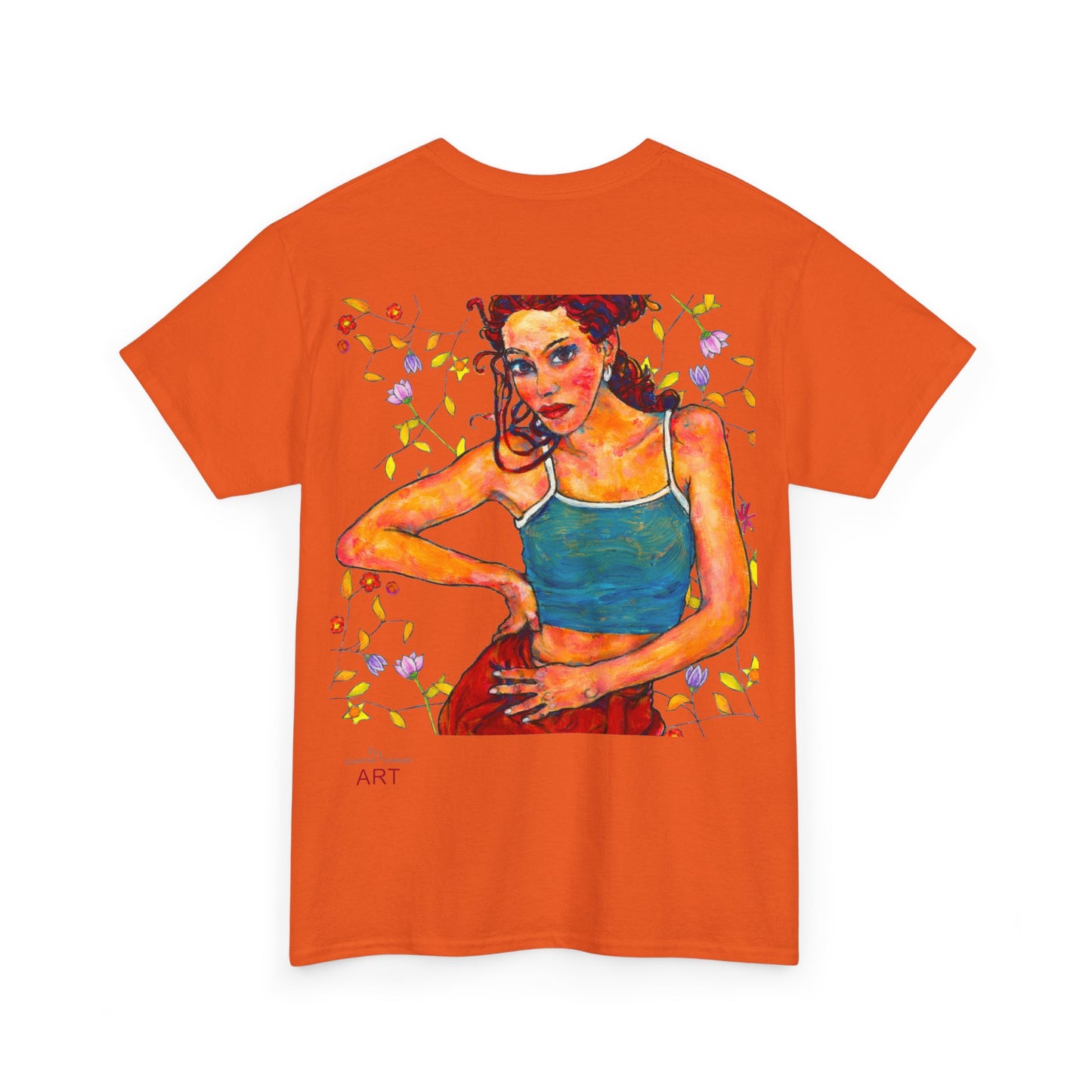Unisex Heavy Cotton Tee - Motiv: Front, Lea, H 13cm & Rückseite, Lea A02, Ranken, 40 cm, Neck Label