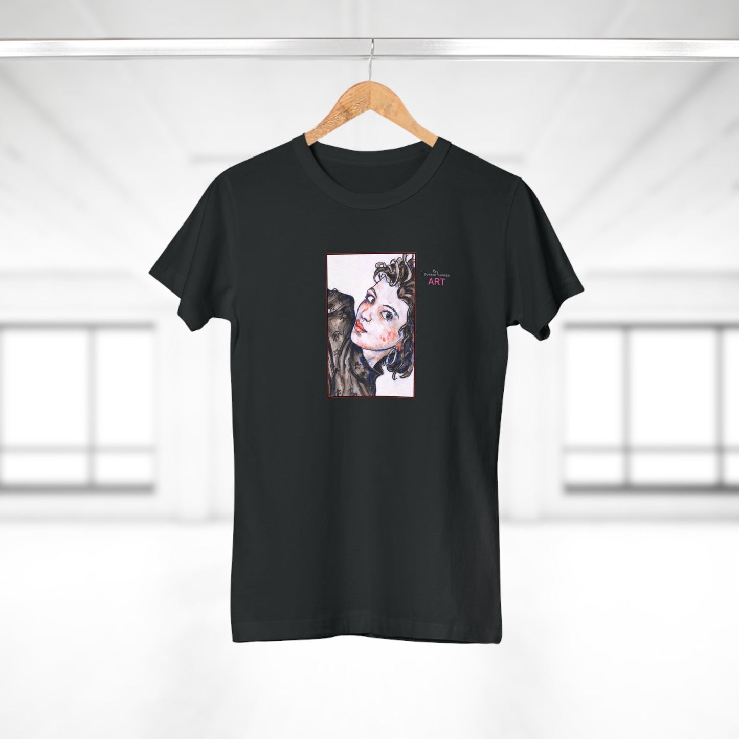 Single Jersey Women's T-shirt - dunkel - Motiv: Front Annette, H 20 cm & Rückseite Annette, H 35,56 cm