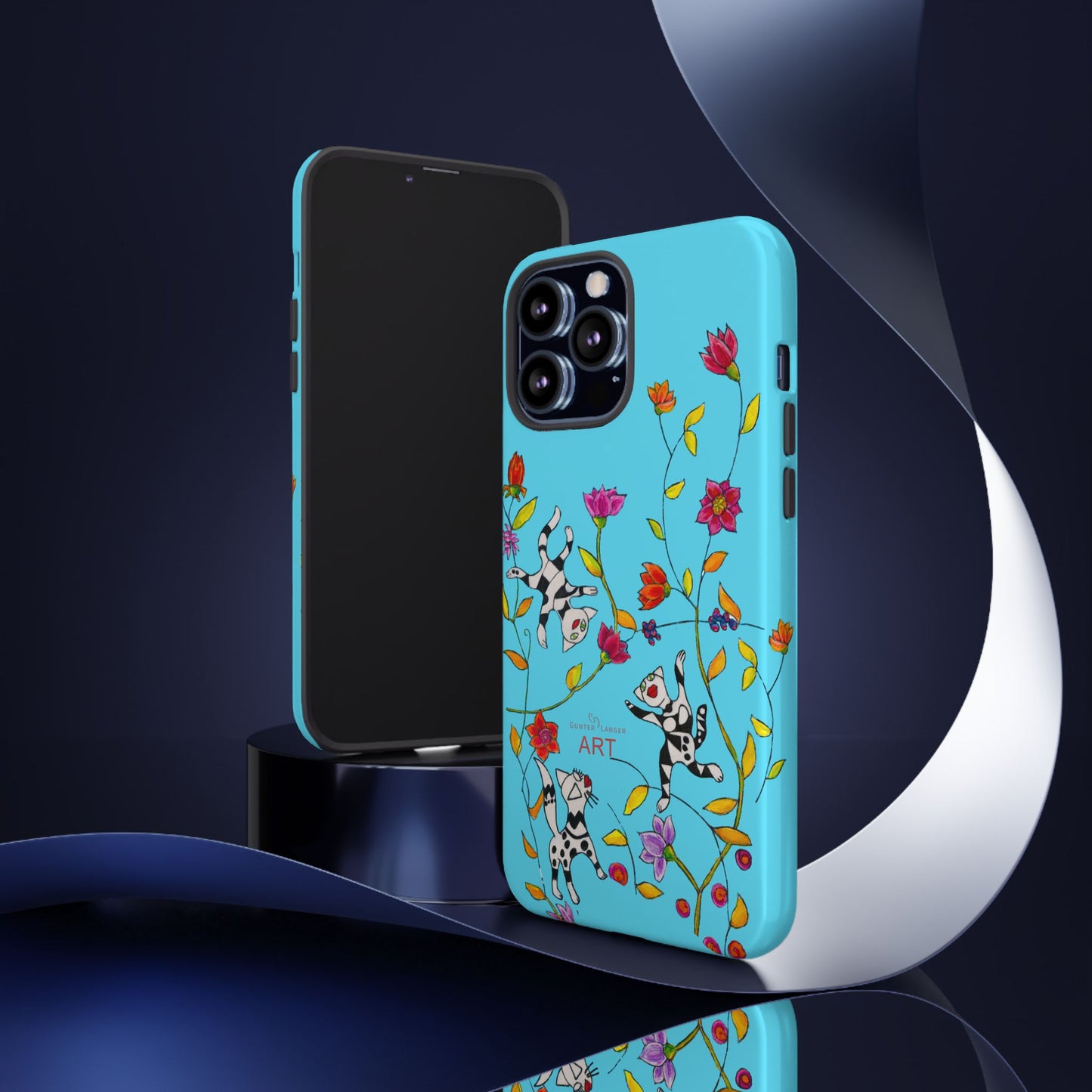 Tough Cases - iPhone - Motiv: Karierte Katzen, blau