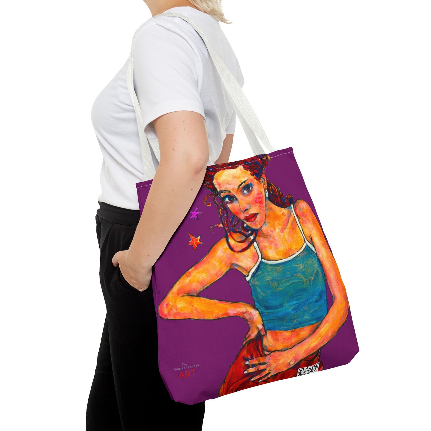 Tote Bag (AOP) Motiv: Lea, Violett Sterne