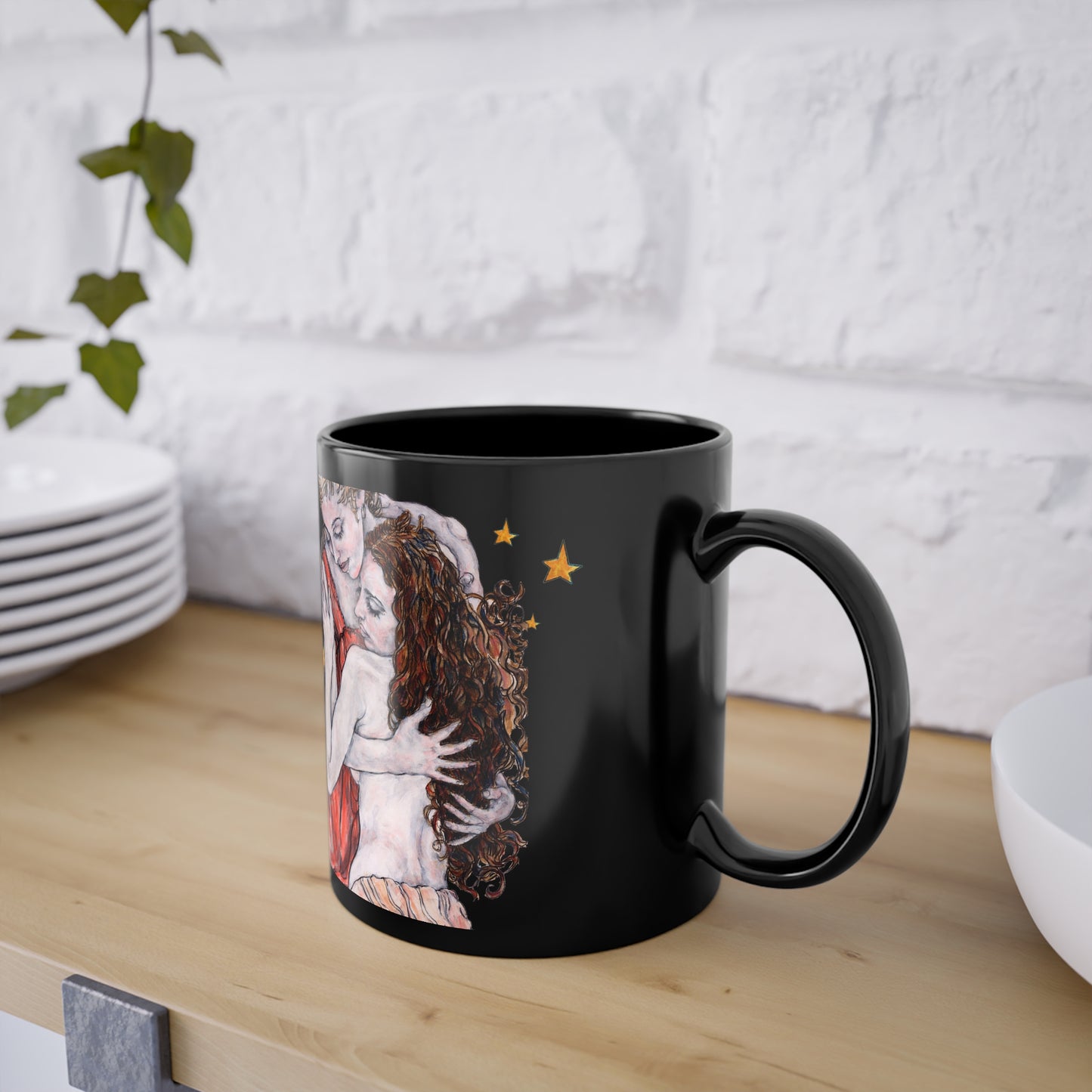 Black Coffee Cup, 11oz - Motiv:  Bei dir, Nachthimmel mit Sternen