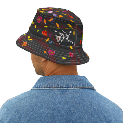 Bucket Hat (AOP) - Motiv: Katze fliegt, Ranken, schwarz