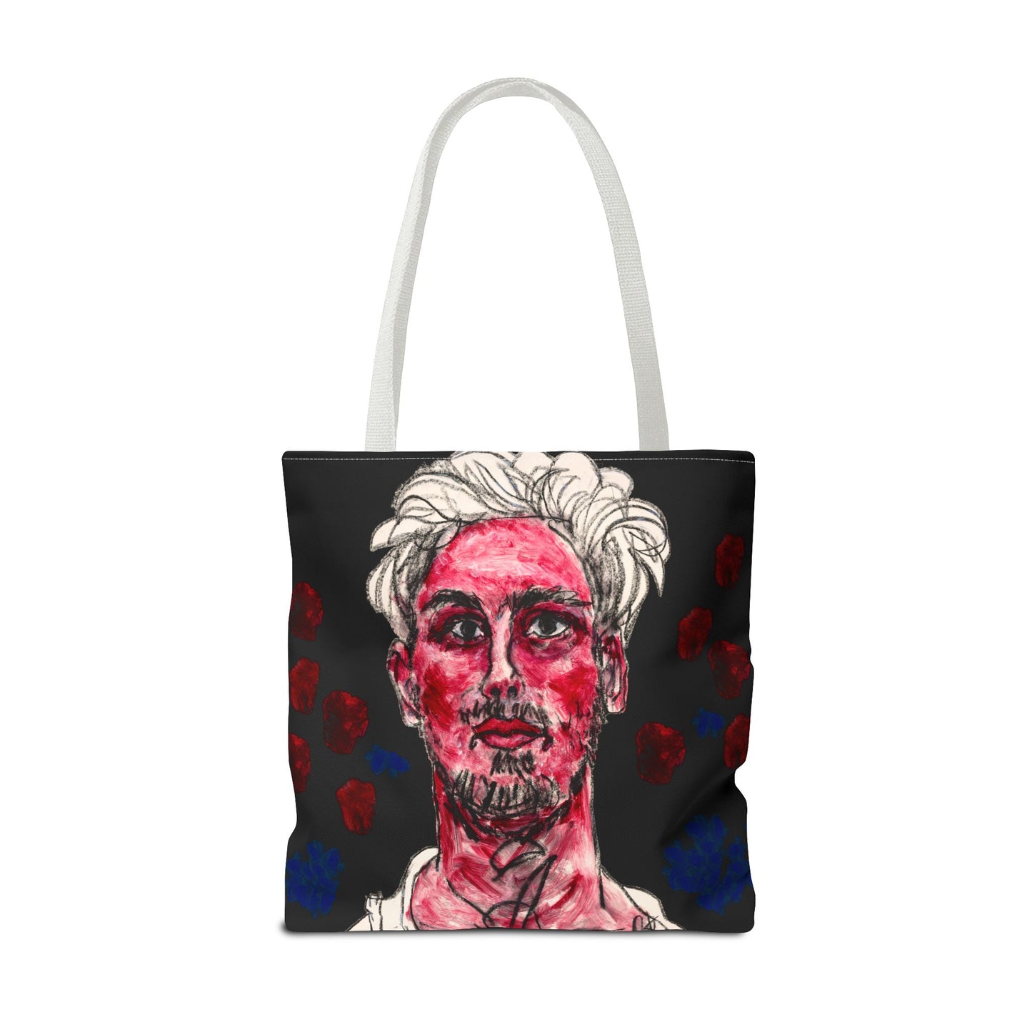 Tote Bag (AOP) - Motiv: Florian rote und blaue Punkte auf schwarz