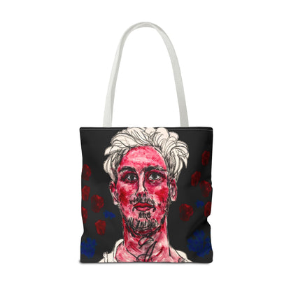 Tote Bag (AOP) - Motiv: Florian rote und blaue Punkte auf schwarz