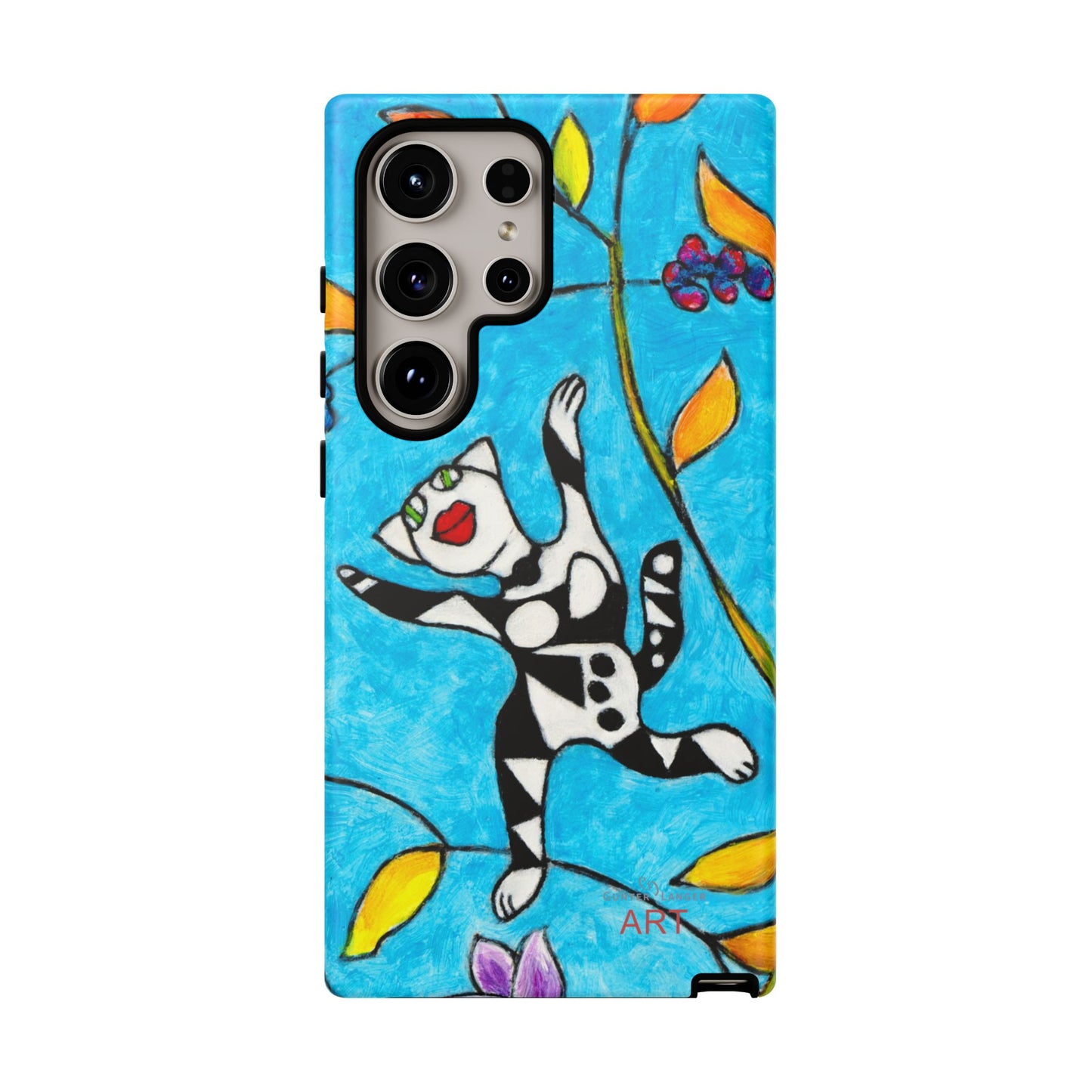 Tough Cases - Google Pixel - Samsung Galaxy - Motiv: Karierte Katze hüpft