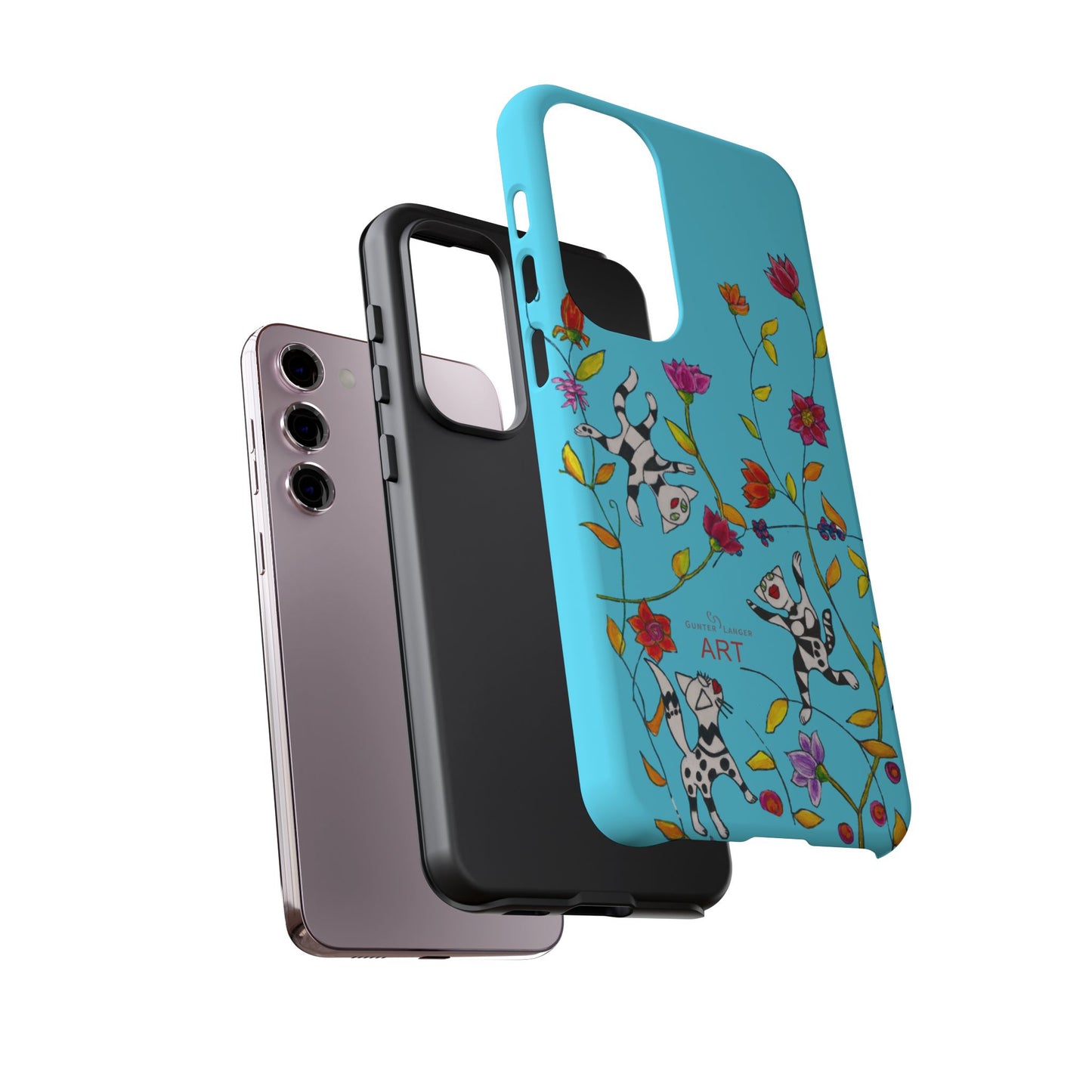 Tough Cases - Google Pixel - Samsung Galaxy - Motiv: Karierte Katzen, blau