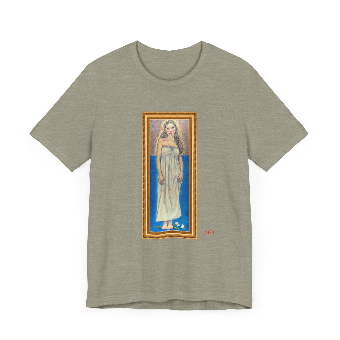 Unisex Jersey Short Sleeve Tee - Motiv: Front Marie, H 35,5 cm Goldrahmen