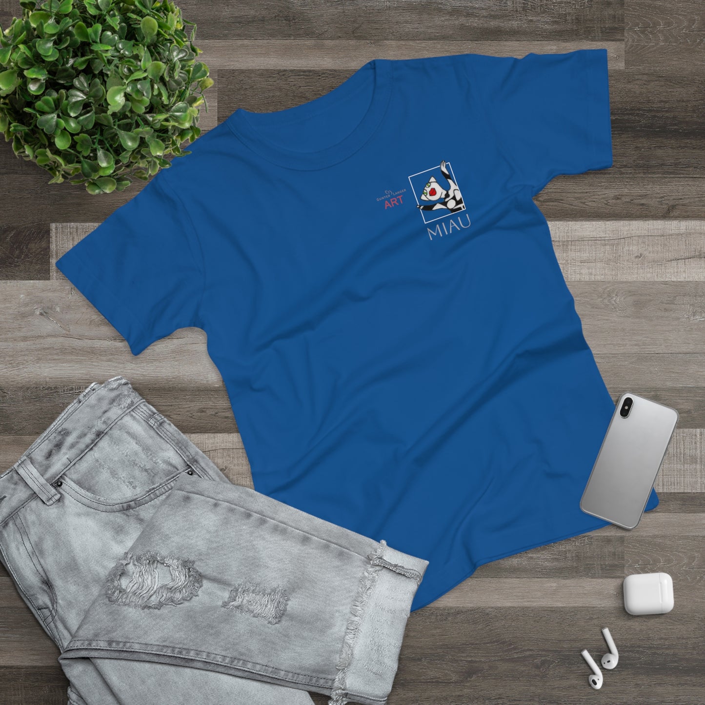 Copy of Single Jersey Women's T-shirt - dunkel - Motiv: Miau, Weiß, H 7 cm