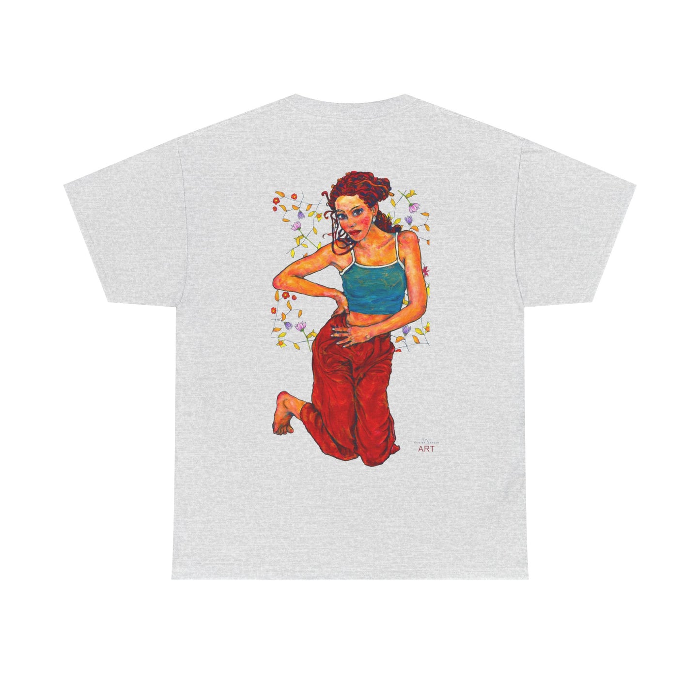 Unisex Heavy Cotton Tee - Motiv: Front, Lea, Ranken, H 13cm & Rückseite, Lea, Ranken, H 40,45 cm, Neck Label