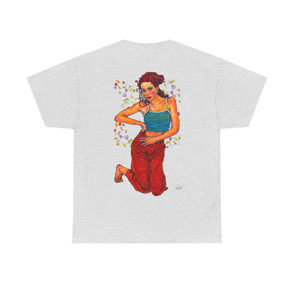 Unisex Heavy Cotton Tee - Motiv: Front, Lea, Ranken, H 13cm & Rückseite, Lea, Ranken, H 40,45 cm, Neck Label