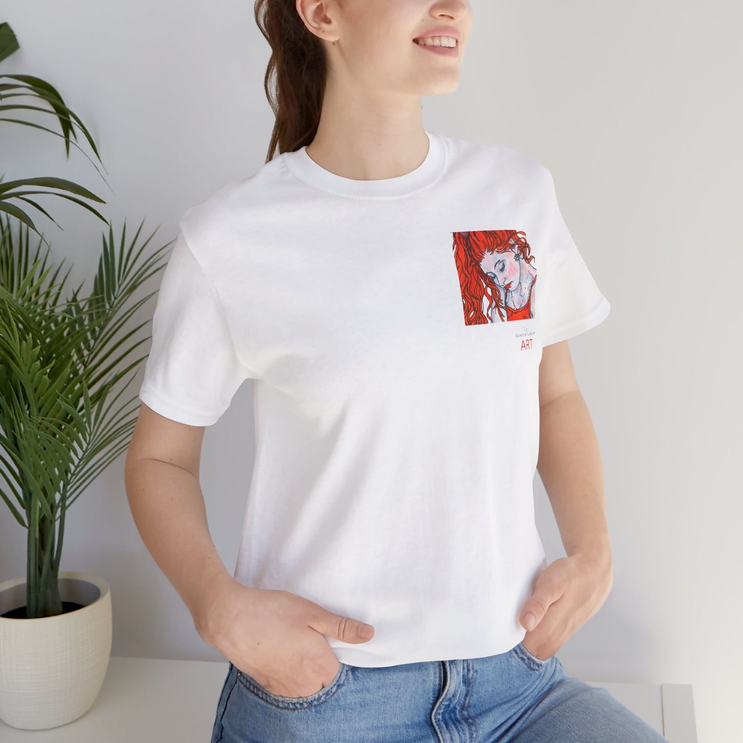 Unisex Jersey Short Sleeve Tee - Motiv: Front Julia (Ausschnitt) & Rückseite Julia, H 49 cm