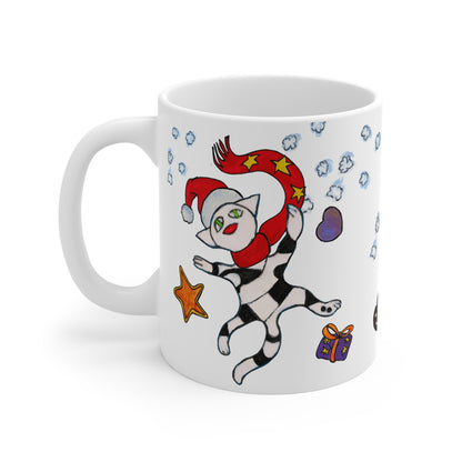 Ceramic Mug (EU) - Motiv:  Weihnachtskatze 3, Schneeflocken