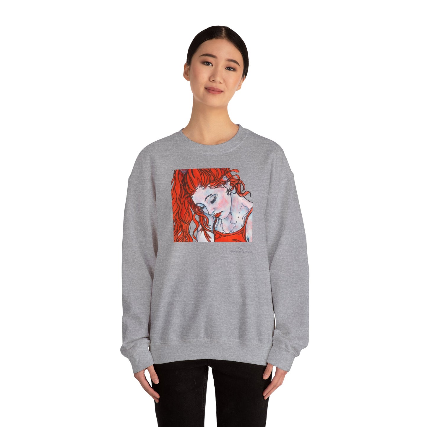 Unisex Heavy Blend™ Crewneck Sweatshirt - Motiv: Front Julia (Ausschnitt, 21,5 cm) & Rückseite Julia, H 43 cm