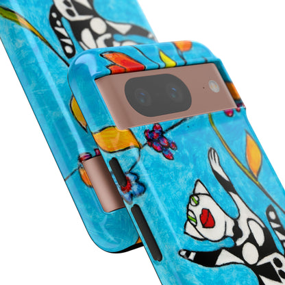 Tough Cases - Google Pixel - Samsung Galaxy - Motiv: Karierte Katze hüpft