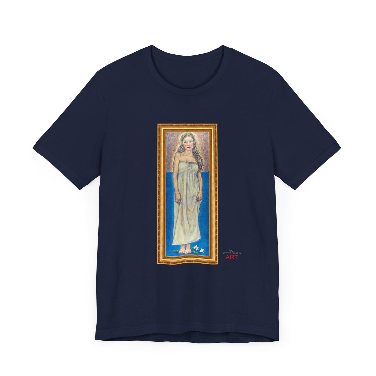 Unisex Jersey Short Sleeve Tee - Motiv: Front Marie, H 35,5 cm Goldrahmen
