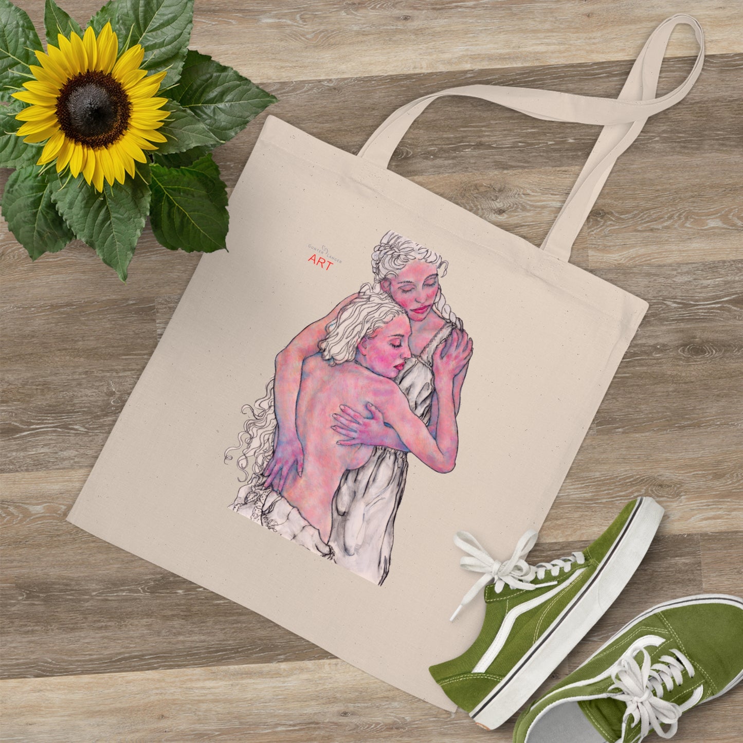 Tote Bag - Mutter und Tochter - Motiv "Zuflucht, Einseitig bedruckt, H 30,5 cm