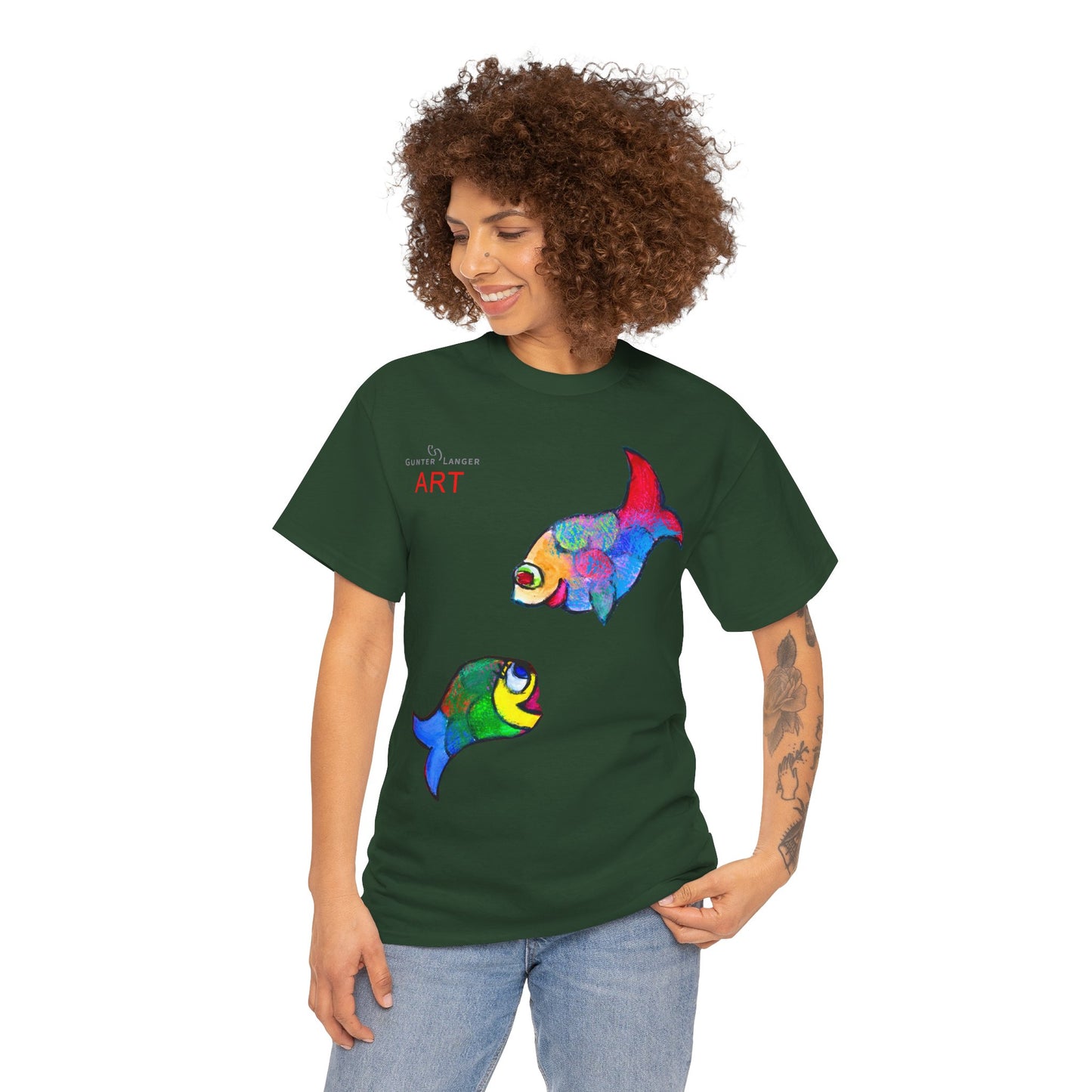 Unisex Heavy Cotton Tee - Motiv: Front Zwei Fische zueinander