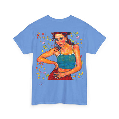 Unisex Heavy Cotton Tee - Motiv: Front, Lea, H 13cm & Rückseite, Lea A02, Ranken, 40 cm, Neck Label