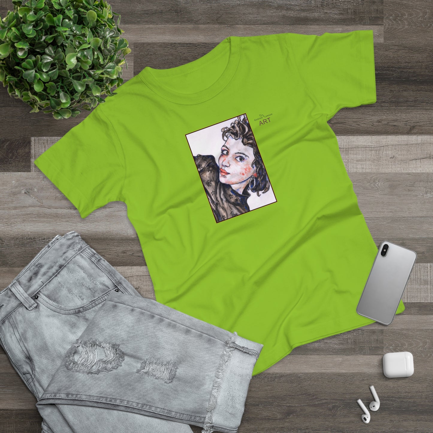 Single Jersey Women's T-shirt - hell - Motiv: Front Annette, H 20 cm & Rückseite Annette, H 35,56 cm