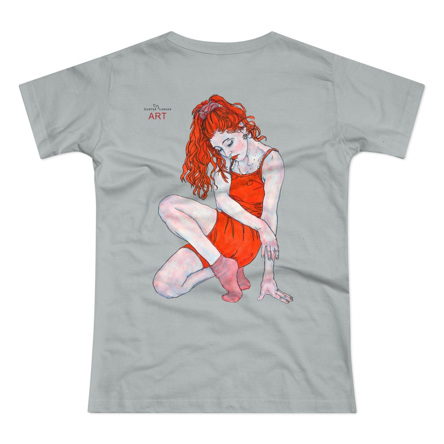 Single Jersey Women's T-shirt - hell - Motiv:  Front Julia, Ausschnitt 6,7 cm & Rückseite Julia, H 37 cm