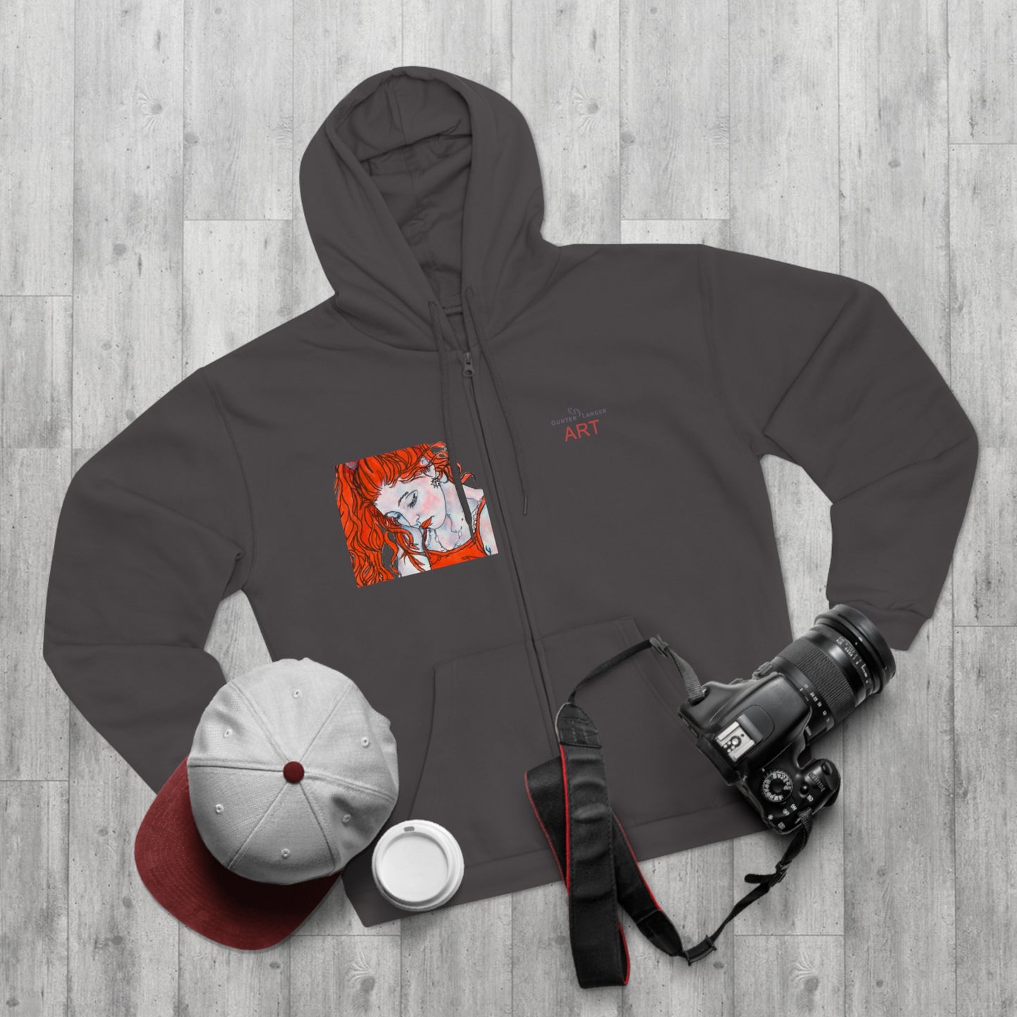 Unisex Hooded Zip Sweatshirt - Motiv: Front Julia (Ausschnitt) & Rückseite Julia