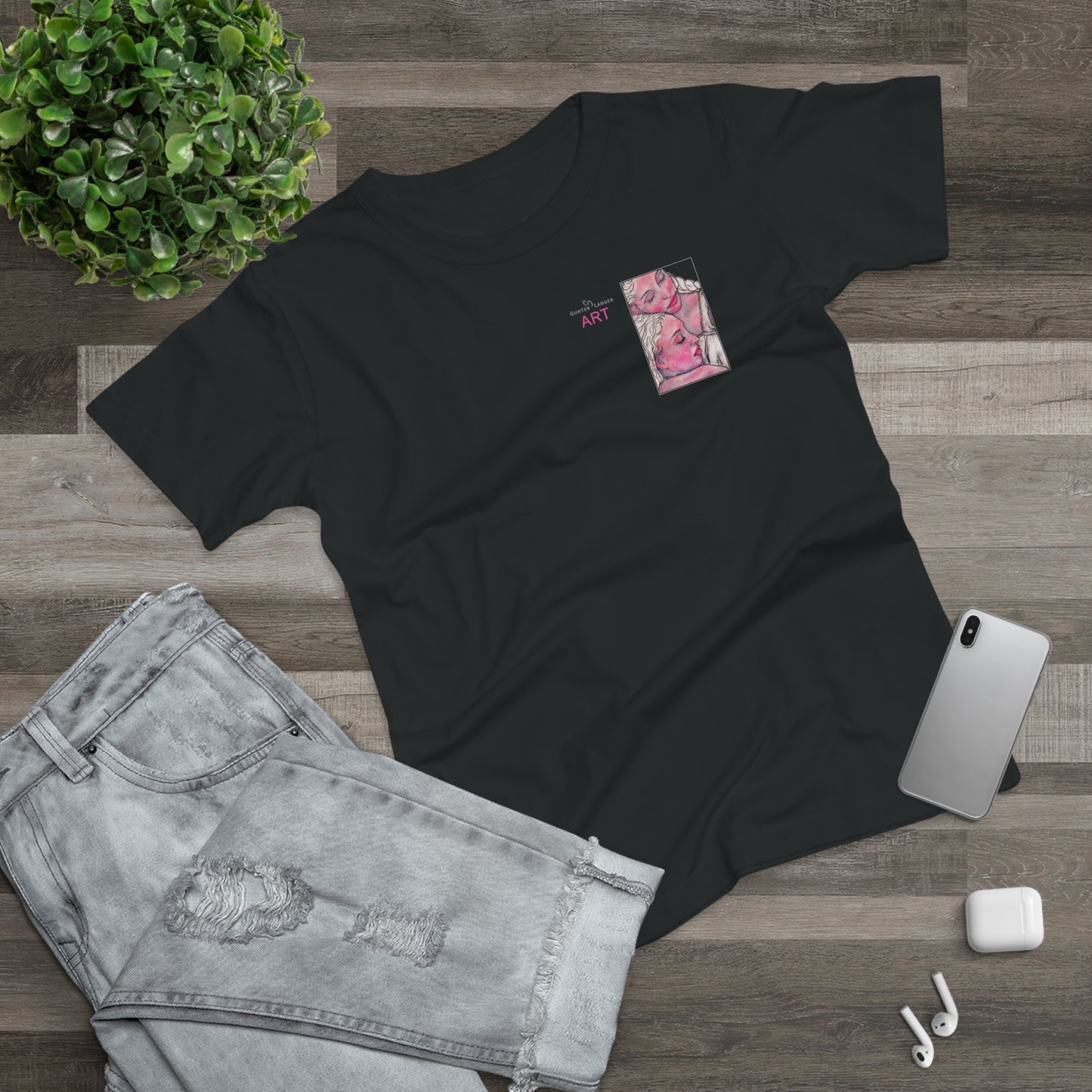 Single Jersey Women's T-shirt - dunkel - Motiv: Zuflucht, Ausschnitt, H 10 cm