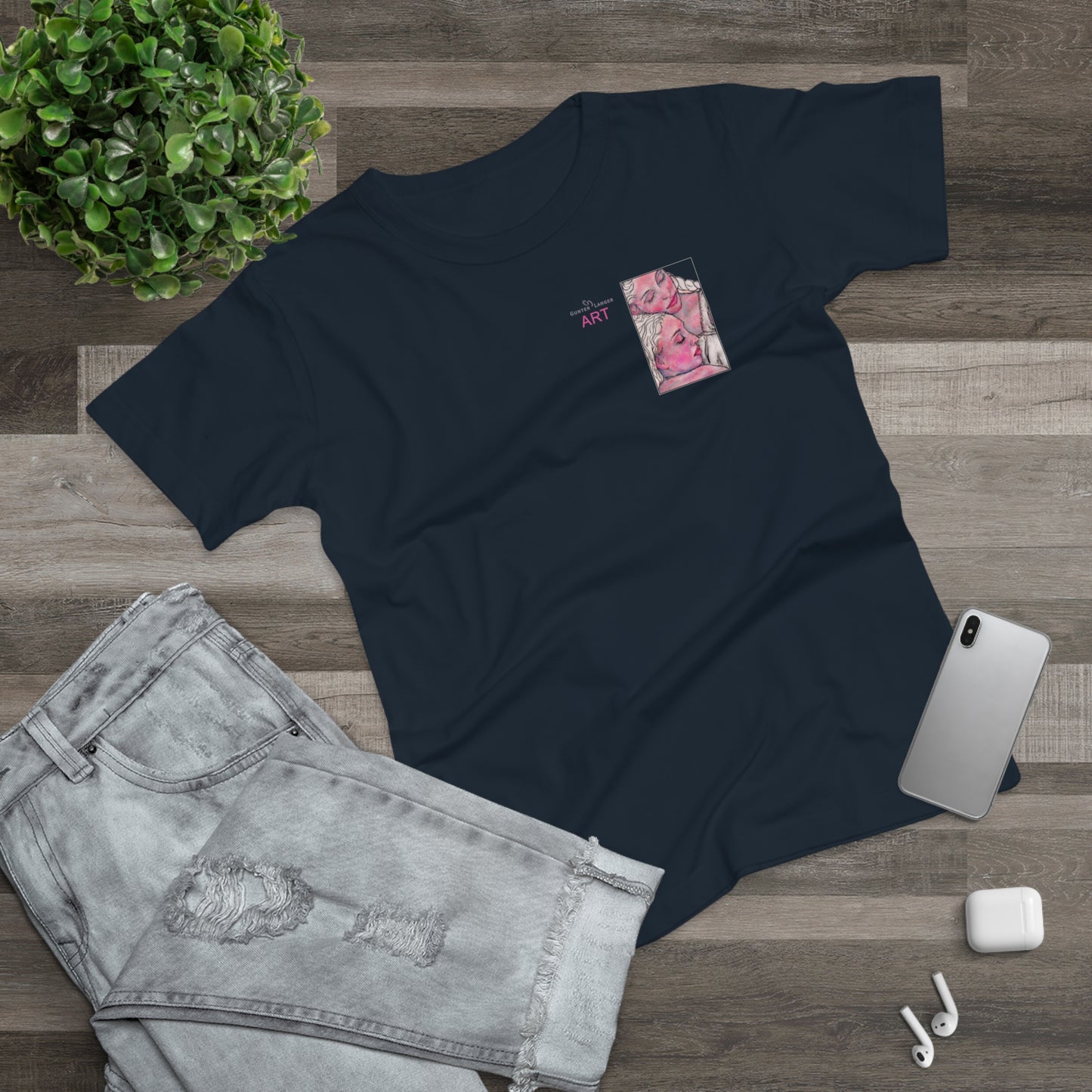 Single Jersey Women's T-shirt - dunkel - Motiv: Zuflucht, Ausschnitt, H 10 cm