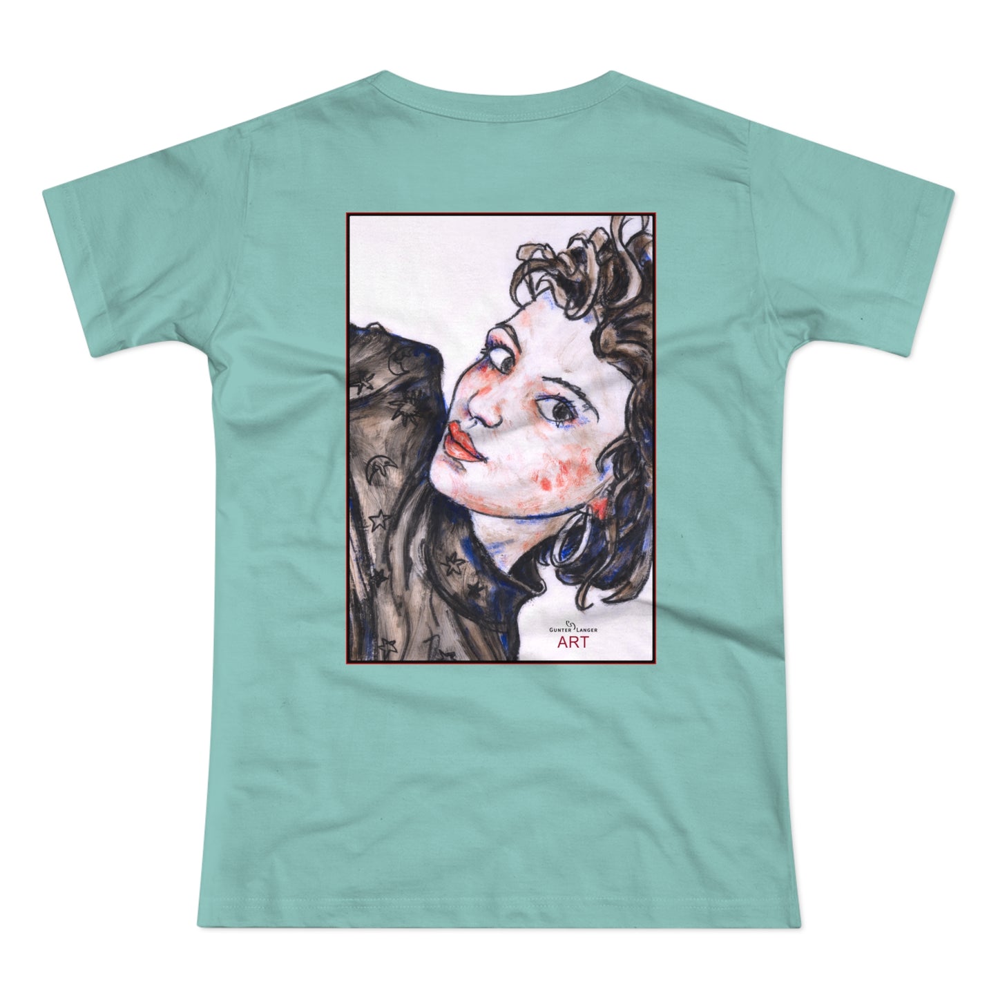 Single Jersey Women's T-shirt - hell - Motiv: Front Annette, H 20 cm & Rückseite Annette, H 35,56 cm
