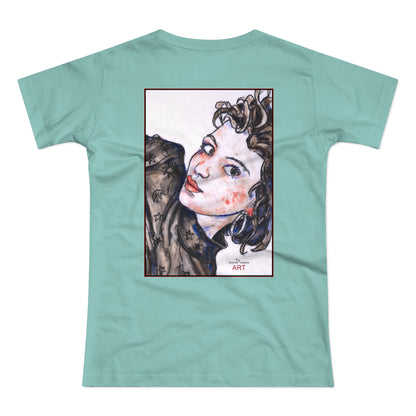 Single Jersey Women's T-shirt - hell - Motiv: Front Annette, H 20 cm & Rückseite Annette, H 35,56 cm