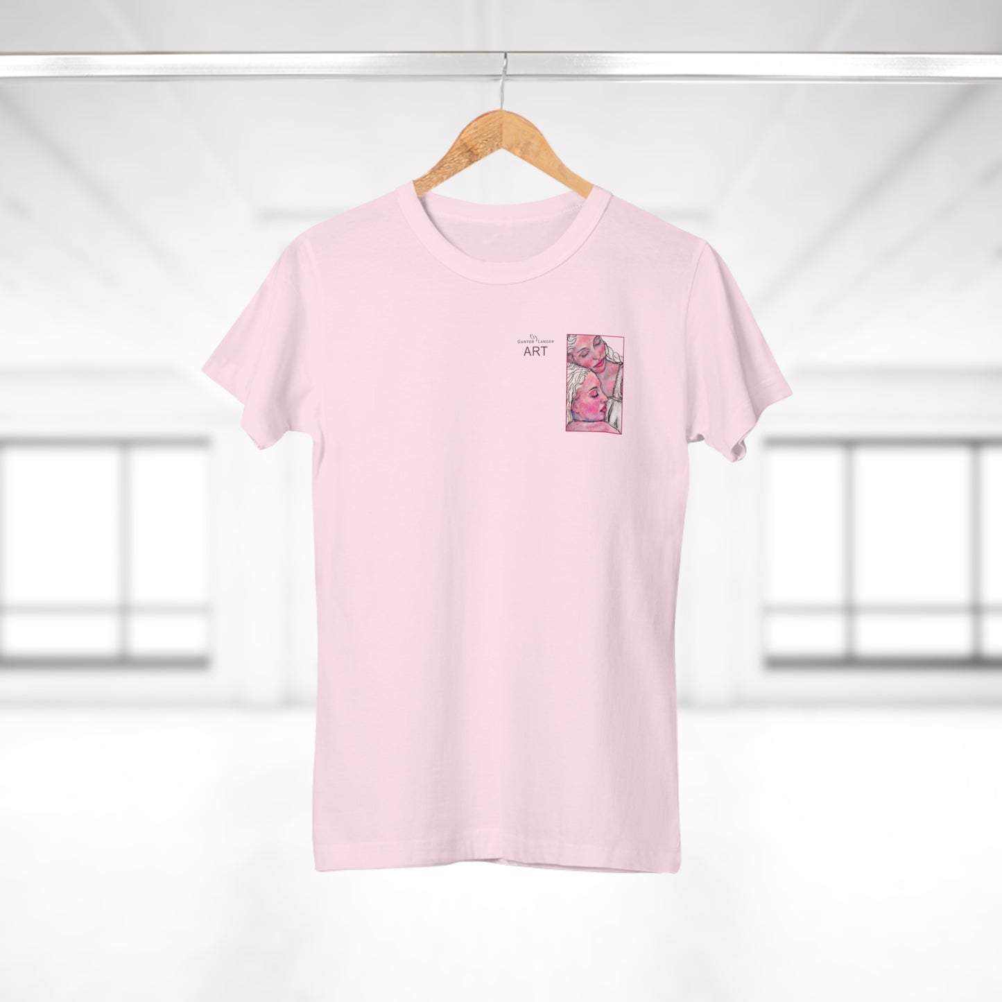 Single Jersey Women's T-shirt - hell - Motiv: Zuflucht, Ausschnitt, H 10 cm