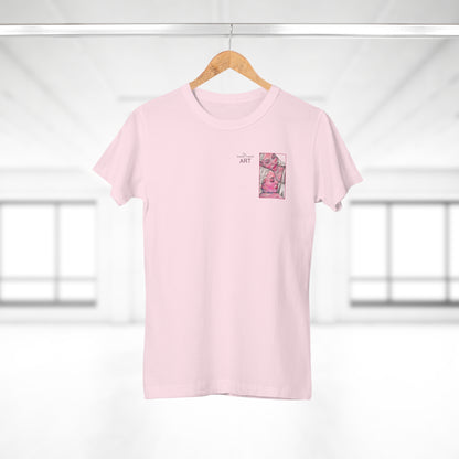 Single Jersey Women's T-shirt - hell - Motiv: Zuflucht, Ausschnitt, H 10 cm