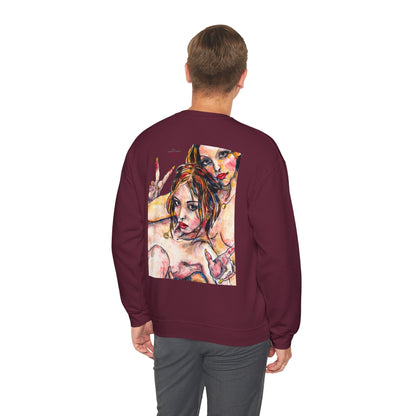 Unisex Heavy Blend™ Crewneck Sweatshirt - Motiv: Front Camilla (H 11,4 cm) & Rückseite Camilla / Leni, H 41 cm