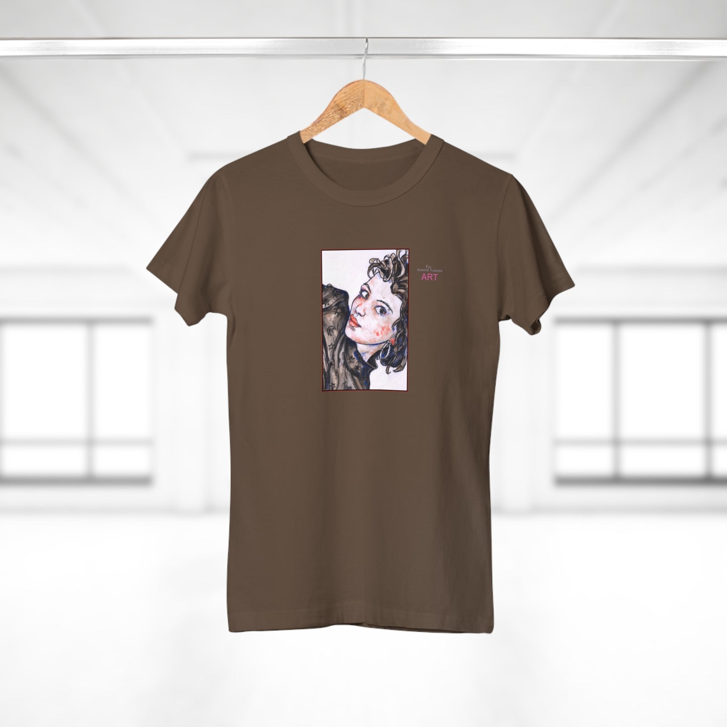 Single Jersey Women's T-shirt - dunkel - Motiv: Front Annette, H 20 cm & Rückseite Annette, H 35,56 cm