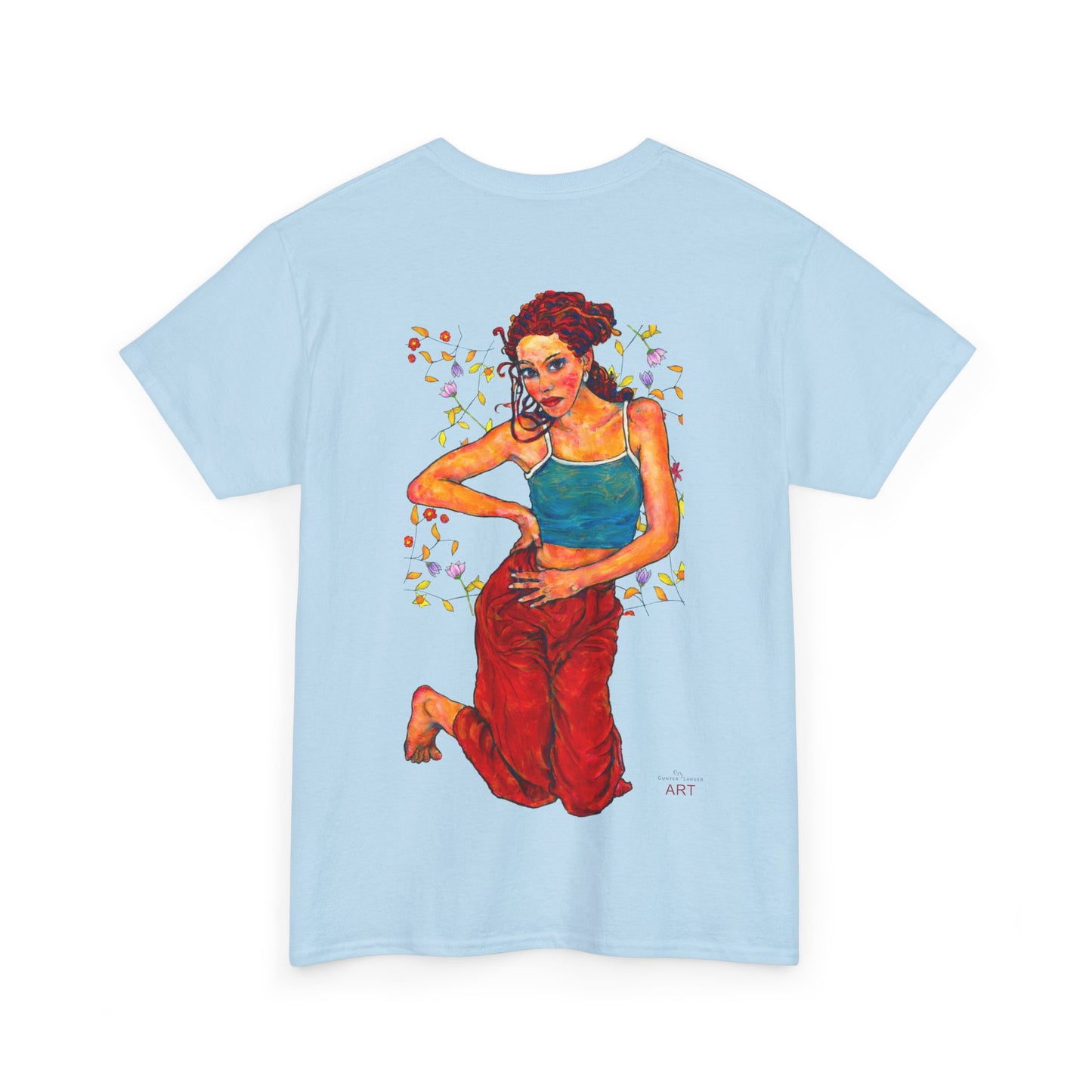Unisex Heavy Cotton Tee - Motiv: Front, Lea, Ranken, H 13cm & Rückseite, Lea, Ranken, H 40,45 cm, Neck Label