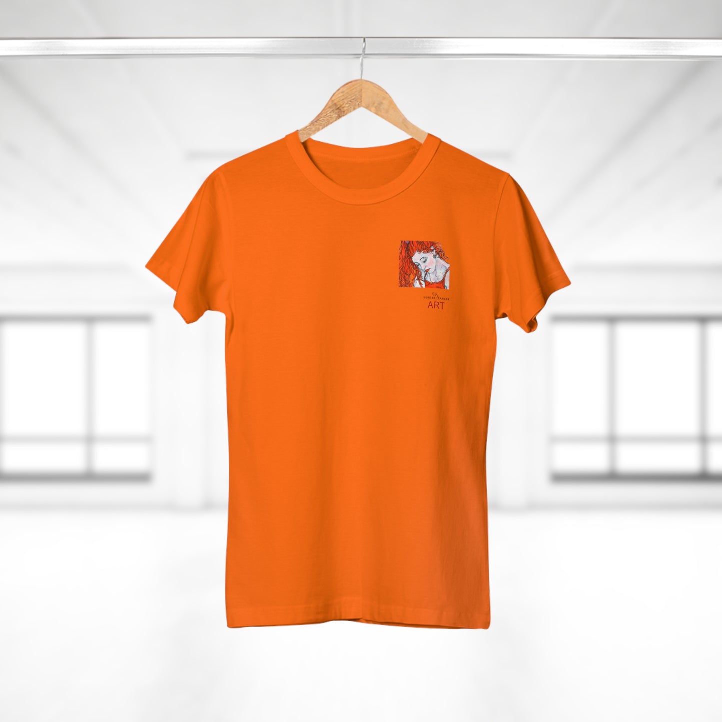 Single Jersey Women's T-shirt - hell - Motiv:  Front Julia, Ausschnitt 6,7 cm & Rückseite Julia, H 37 cm