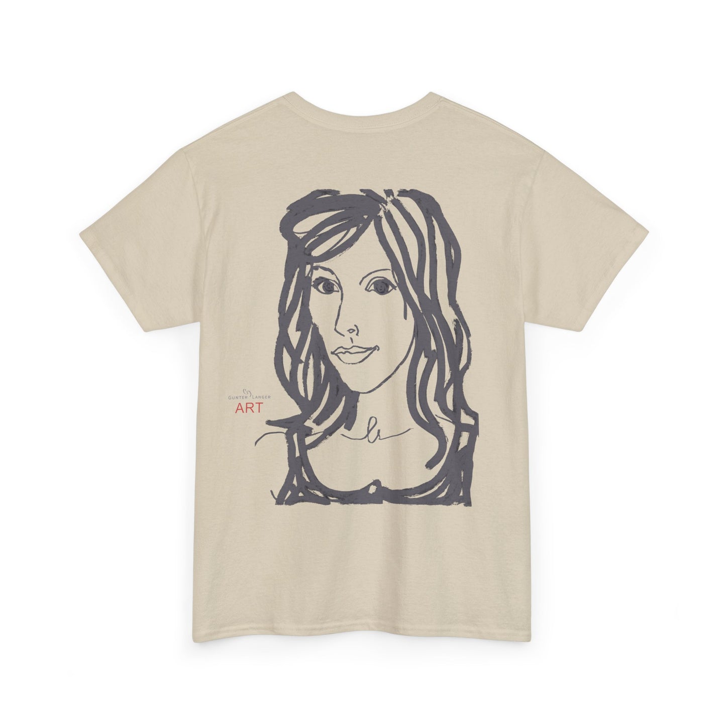 Unisex Heavy Cotton Tee - Motiv:  Front Esther ( grau, klein) & Rückseite Esther (grau), Neck Label