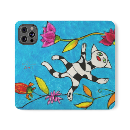 Flip Cases - Motiv: Gescheckte Katze schwebt